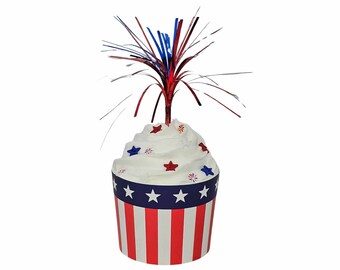 Handmade Patriotic Fake Cupcake, Tiered Tray Decor, Faux Dessert Display