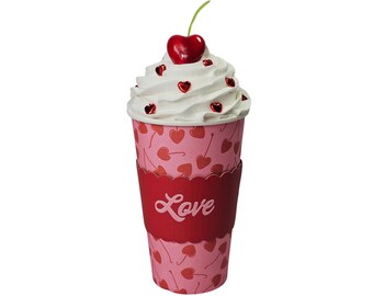 Fake Cherry Whipped Cream Cup Decor | Valentine Coffee Bar Prop, Bakery Tiered Tray Accent