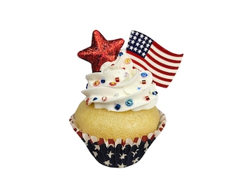 Handmade Patriotic Fake Cupcake Decor, 4th of July Tiered Tray Accent, Faux Dessert Display