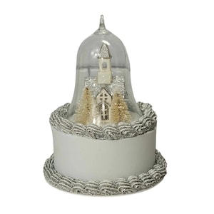 Fake Christmas Cake, Church Steeple Cake, Christmas Village Cake, Winter Tiered Tray, Faux Christmas Cake, Fake Cake Decor, Christmas Decor