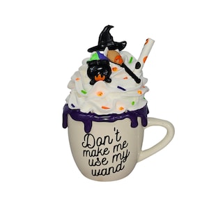 Witches Hat Cauldron Broom Mini Mug, Mug with Fake Whipped Cream, Halloween Mini Mug, Halloween Tiered Tray Decor, Halloween Home Decor