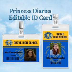 Tarjeta de identificación editable / archivo digital de Princess Diaries
