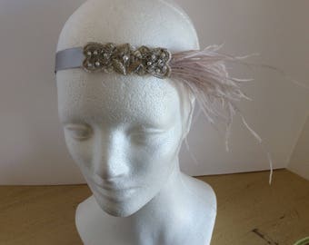 Silver Gatsby Headband: 1920s Flapper Headpiece with Ostrich Feathers