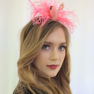 Flamingo Fascinator, Pink Bird flamingo Feather headband ostrich Feathers Cocktail hat, Kentucky Derby beach tropical themed wedding day