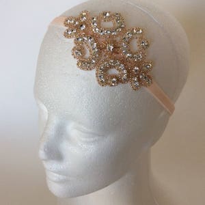 Rose gold headband, rose gold headpiece, rhinestone fascinator, champagne headband blush fascinator bridesmaids bridal great gatsby 1920s