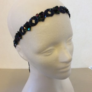 Peacock Blue headband, beaded headpiece, Great Gatsby minimalist Carnival beads, 1920s Dress Navy Blue Green Flapper fascinator