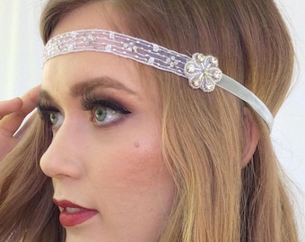 Bandeau avec perles et strass : style années 20, ruban de velours ou fermeture extensible