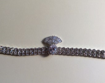 Tiara de cristal em formato de baguete, joia de testa Art Déco da década de 1920