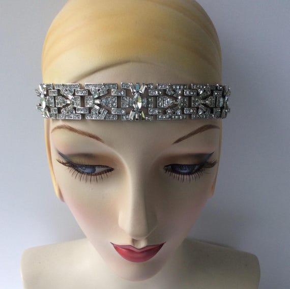 Art Deco Crystal Headband: 1920s Style Rhinestone Forehead  display picture 3