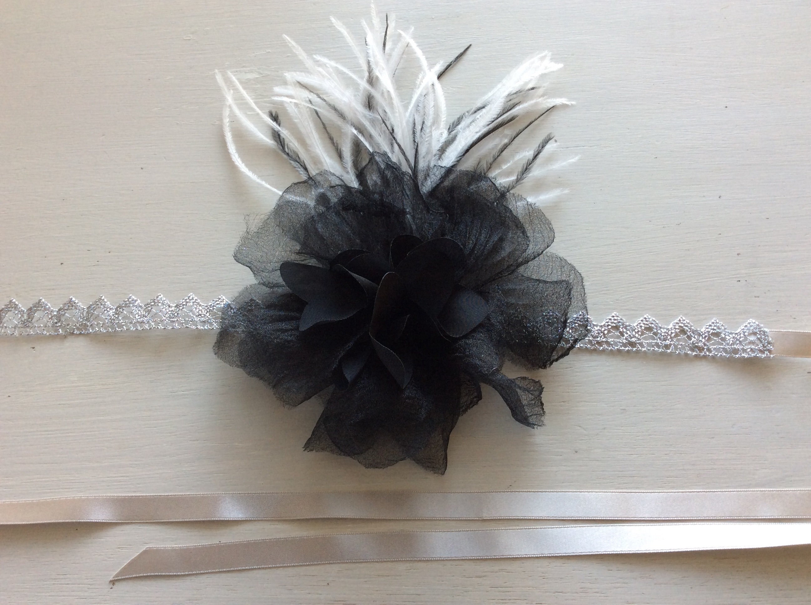1920s Parisian Fascinator: Black Silk Flower Headband With 