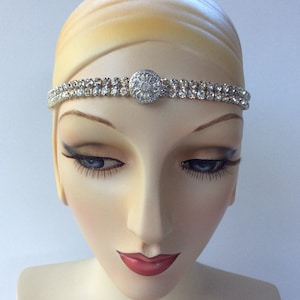 Silver Art Deco headpiece, Great Gatsby crystal headband, 1920s vintage flapper dress hair accessories, Old Hollywood Glamour Costumes