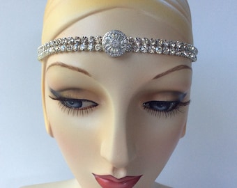 Tocado de cristal Art Déco: diadema de diamantes de imitación estilo flapper de los años 20