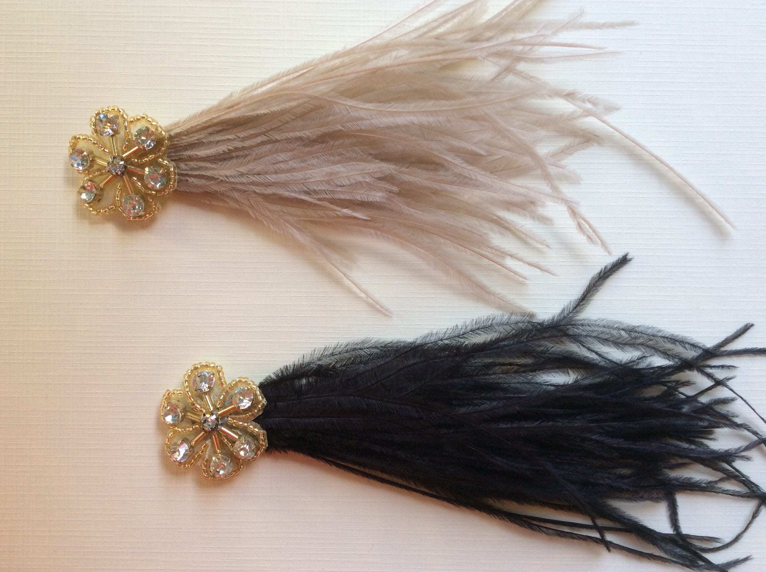 Ostrich Feather Hair Clip Headband Rhinestone Vintage Gatsby Accessory 1920s Gatsby Party Rhinestone Beaded HairBand Vintage  main image 2
