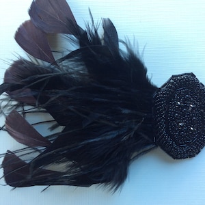 VICTORIAN Feder Haarspange, 1920er Jahre schwarze Bronze Feder Fascinator, VINTAGE Edwardian Haarspange Perlen Accessoire Flapper