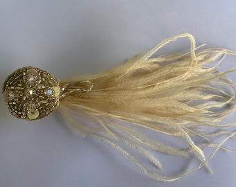Champagne Gold Feather Hair Clip: Beaded 1920s Fascinator