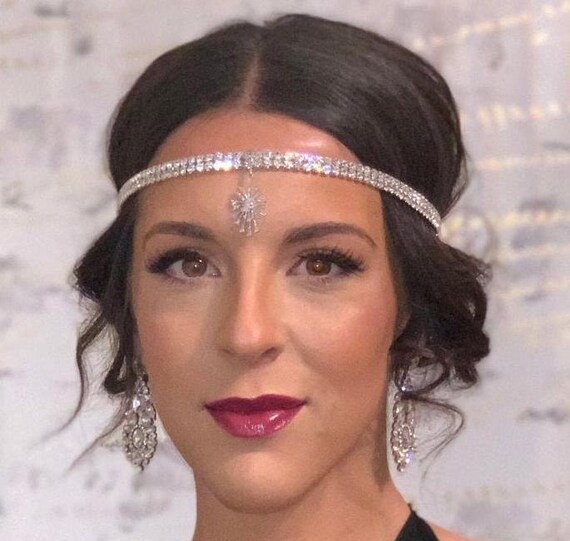 Silver Starburst Crystal Headband 1920s Starburst Crystal Headpiece: Art Deco Flapper Wedding  main image 3
