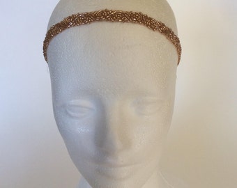 Champagne Beaded Headband, CBK Style, Great Gatsby Flapper Headpiece
