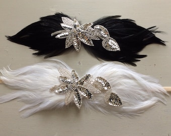 Cerchietto di piume: fascinator con perline argentate del lago dei cigni