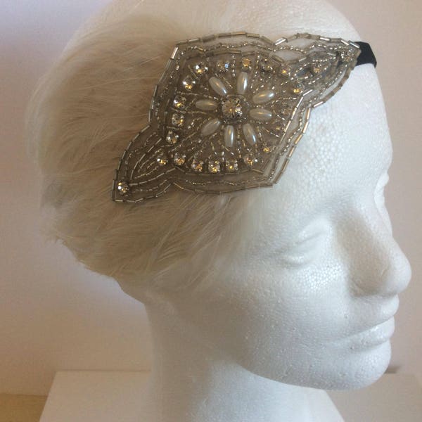 1920s Gatsby headband, Halloween costume, Daisy Buchanan flapper headpiece, fascinator, 1930s silver headband, great gatsby ostrich