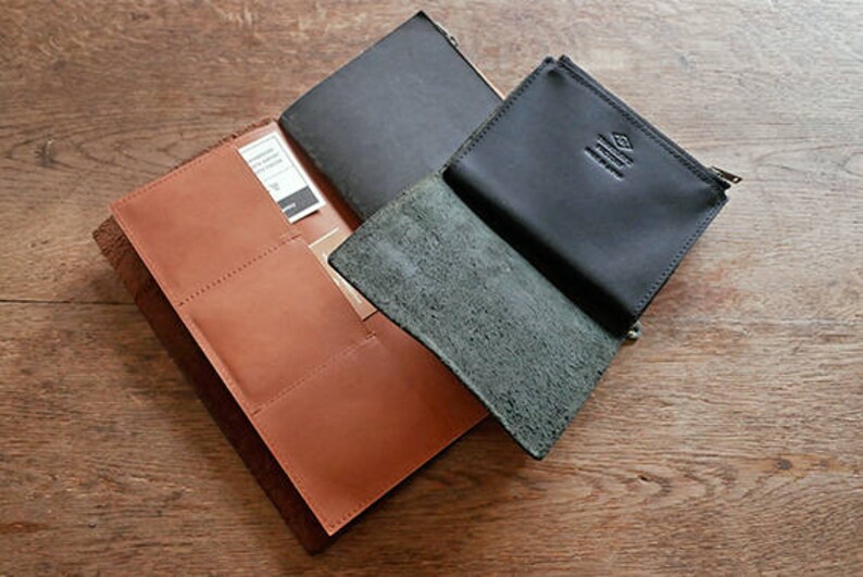 Traveler's Notebook Leather Zipper Case Brown Regular size Etsy