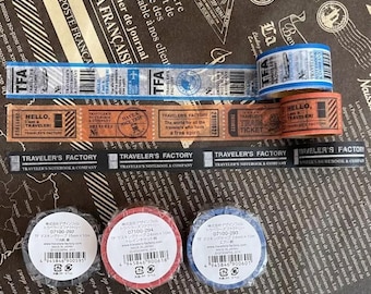 Cinta washi de Traveler's Factory / TFA, conjunto de patrones para billetes de avión y tren