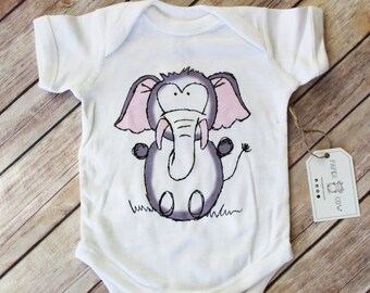 White Elephant Cotton Baby Bodysuit // Zoo animal // New Baby// Baby Gift // Baby Outfit