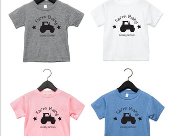 Farm Baby Locally Grown: Baby or Toddler Tee / Grey,White,Pink or Blue/ Farm Tractor Tee Shirt / Farm T-shirt / Farm Baby /Farm toddler tee