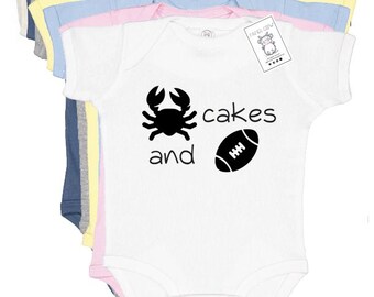 Baltimore Baby Bodysuit: Crab Cakes and Football, Maryland Cotton