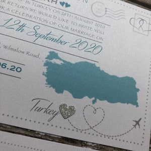 Destination themed - 'Postcard' Invitations in Pearlised Card with or without RSVP's. Perfect for receptions back home image 4