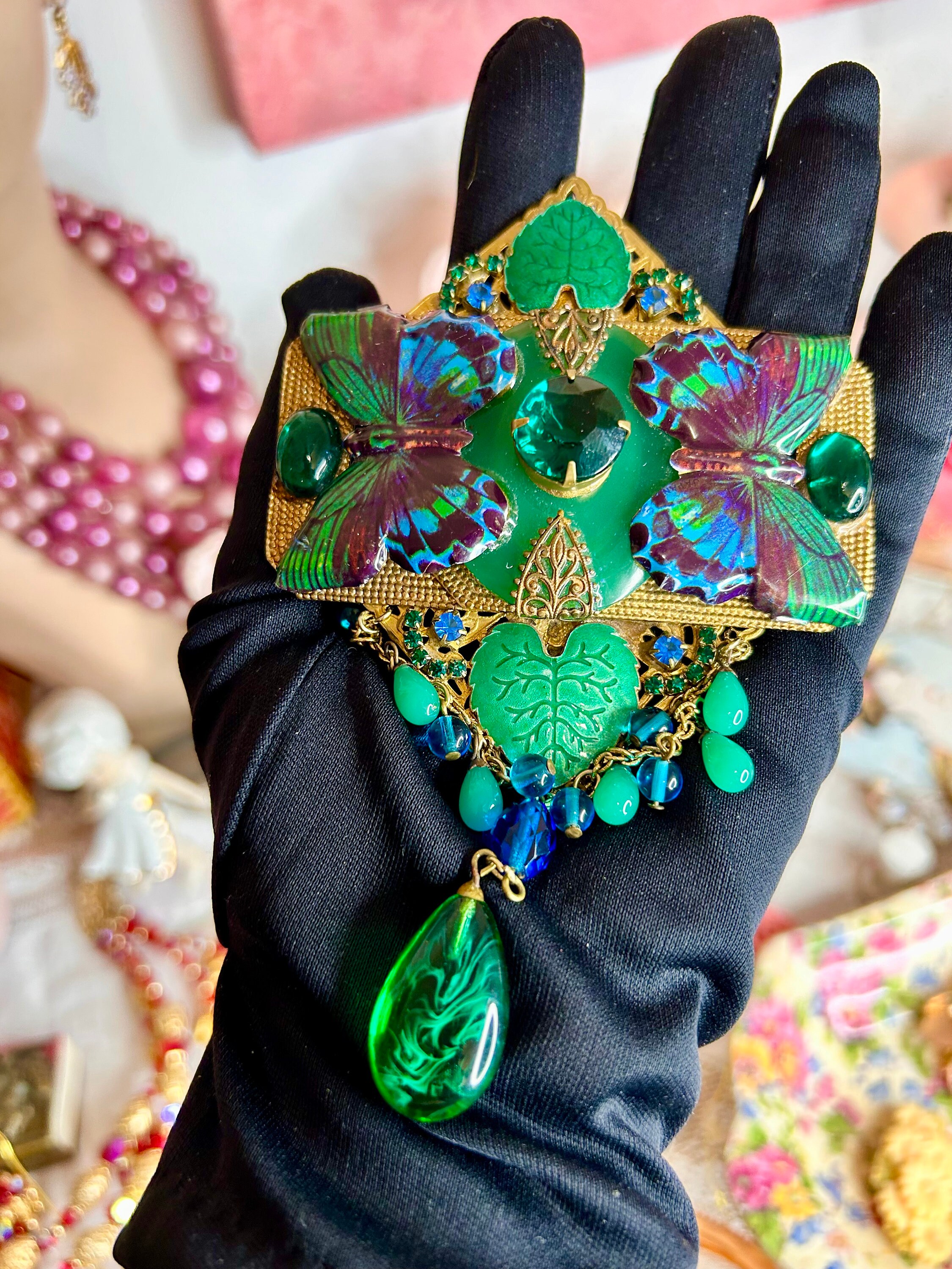 Broche Pendentif Goutte D'eau Acrylique Avec Strass étincelants - Multicolore