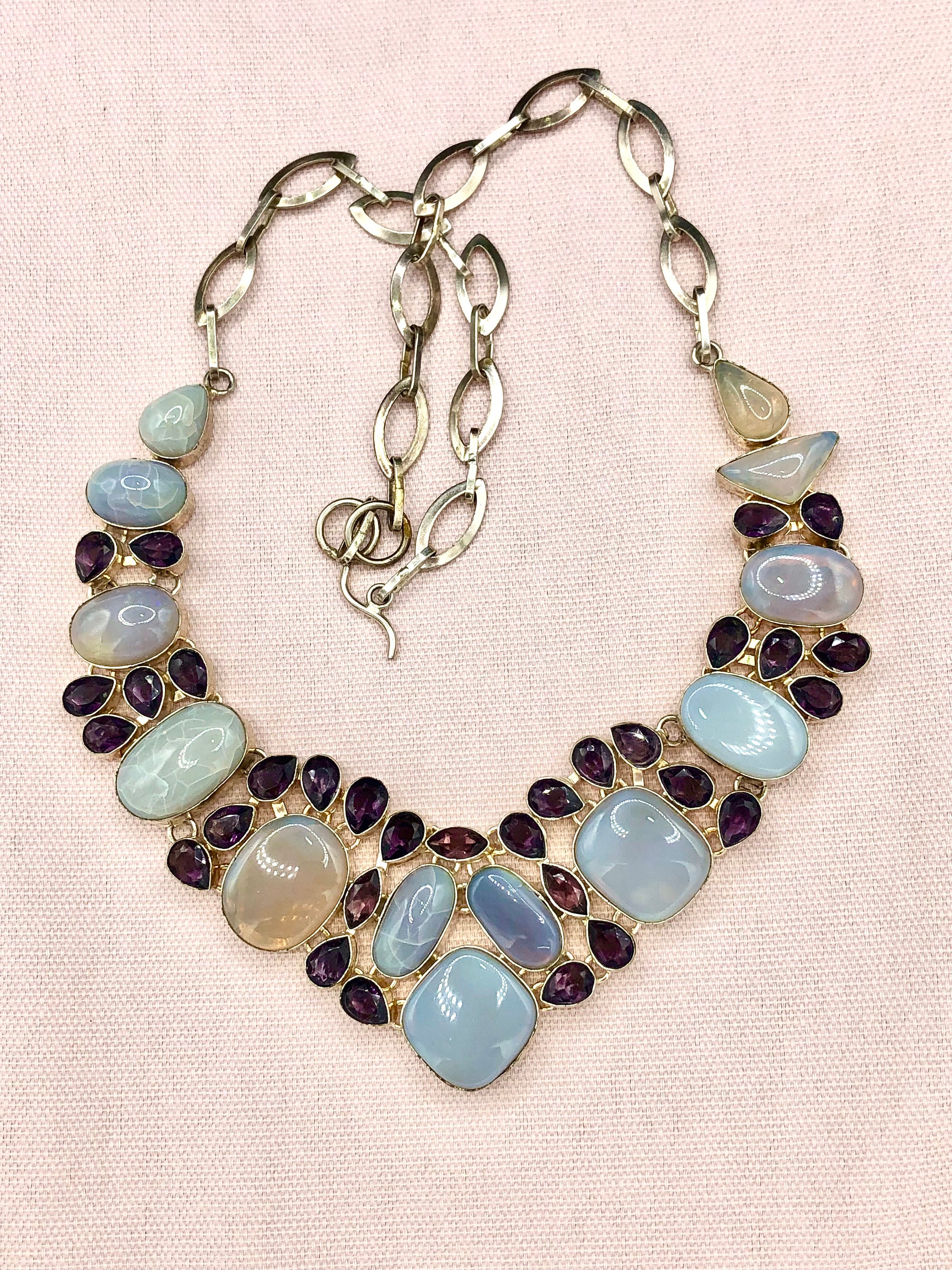 Collier Argent 925 Avec Pierres Naturelles : Magnésite, Opale, Grenat, Tourmaline Et Plus – Bijou Mi-long Bimonia
