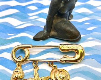 Broche épingle à nourrice Moschino sur le thème marin/ coquillages/étoiles de mer