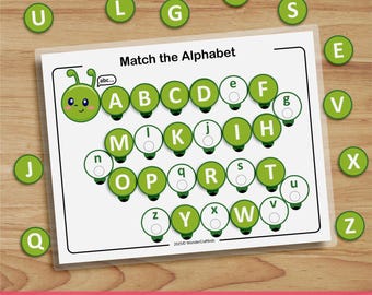 Caterpillar Alphabet Matching, Busy Binder, Preschool Worksheet, Toddler Activity,Homeschool Curriculum,Educational Printable,Busy Book Page