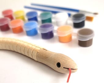Kit de pintura de serpientes de madera: manualidad DIY con 12 colores y 2 pinceles.