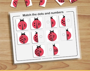 Juego de emparejar números con mariquitas, imprimible para la educación en casa (PDF)