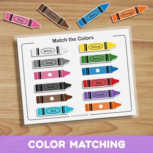 Crayon Color Matching, Busy Binder, Preschool Worksheet, Toddler Activity, Homeschool Curriculum, Educational Printable, Busy Book Page
