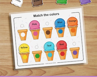 Actividad para combinar colores de helados, imprimible para preescolar (PDF)