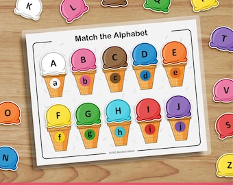 Juego de emparejar letras de helados, actividad imprimible para preescolar (Busy Binder)