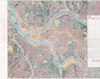 Pittsburgh, PA: A Hand Drawn Map (24 by 36 in)