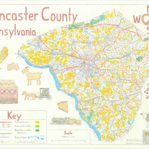Comté de Lancaster, Pennsylvanie : une carte dessinée à la main