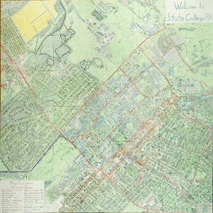 State College, Pennsylvanie : carte dessinée à la main (36 x 36 po.)