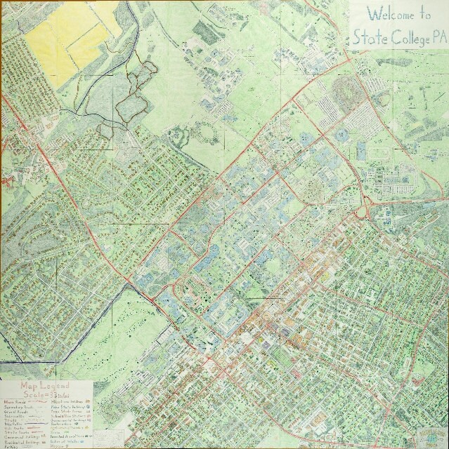 State College, PA: A Hand drawn Map (36 by 36 in)