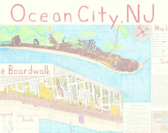 Ocean City, NJ: A Hand Drawn Map (24 by 36 in)