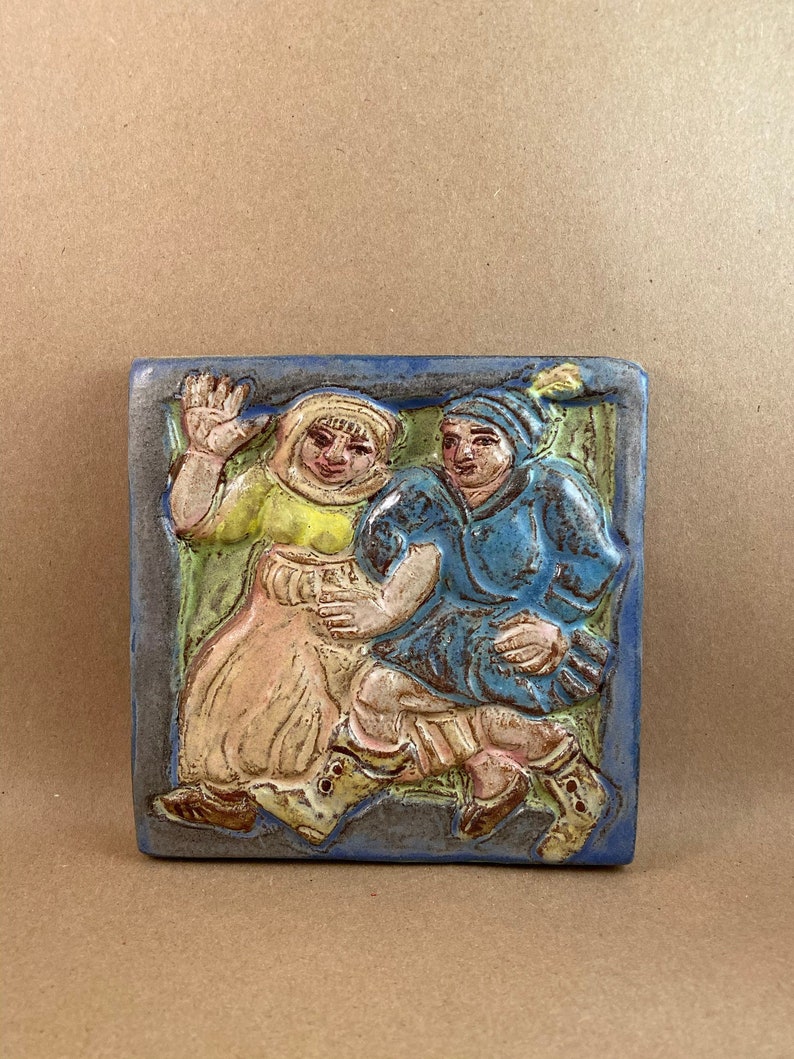 6 x 6 inch aprox Promenading Contra Dancers #1