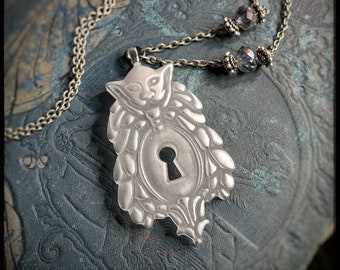 Resin fantasy necklace with silver - gothic handmade gift