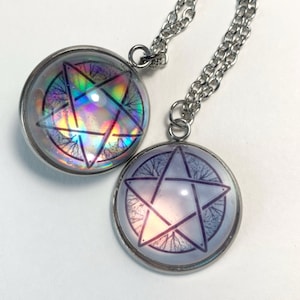Pentagram dome necklace - Wiccan pendant - forest witch