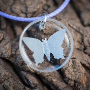 Butterfly resin necklace - silver - paper butterfly - insect jewelry