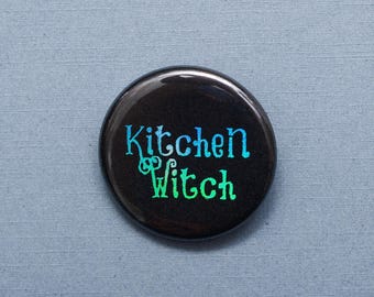 Kitchen Witch holographic foil button - witchy goth accessories