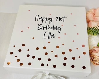 Birthday Personalised Confetti Gift Box, Rose Gold Box, 18th, 21st, 30th, 40th, 50th, 60th, Personalised Keepsake Box