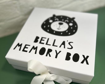 Personalised Cute Bear Memory Box, Keepsake Box, Personalised Gift Box, Scandi Bear Gift, Black and White, Baby Gift